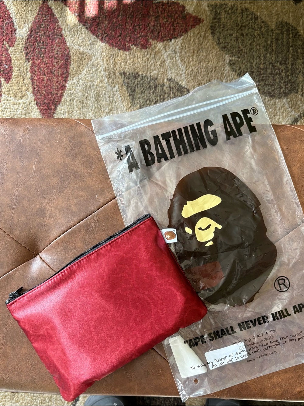 A Bathing Ape Red Monogram Pouch